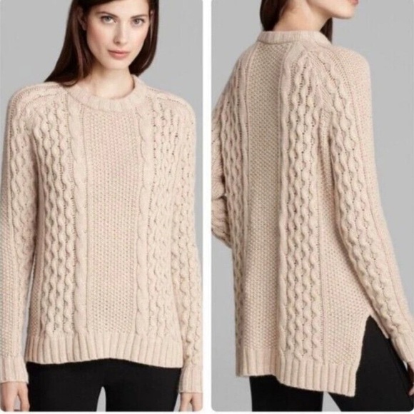 THEORY Innis Aria Alpaca Wool Blend Chunky Cable Braided Beige Sweater S - Picture 1 of 6